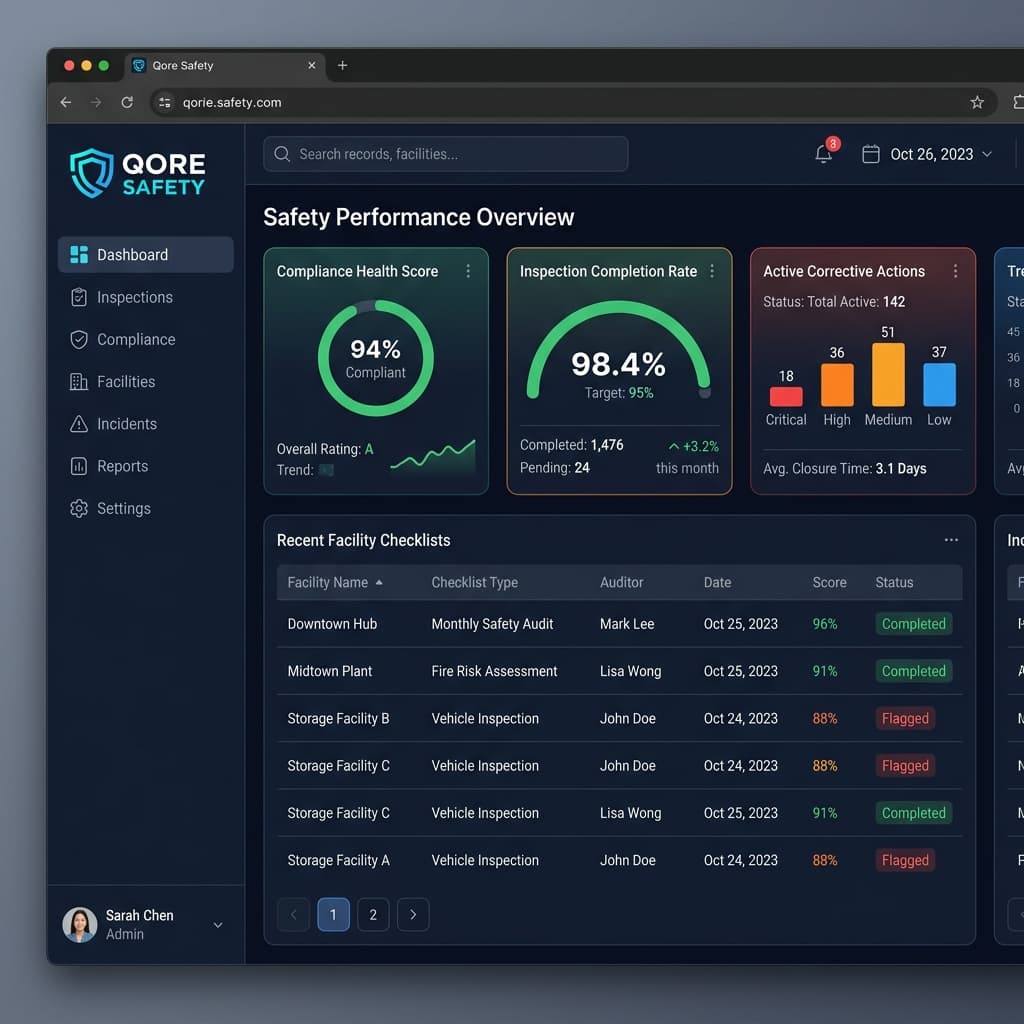 Qore Safety compliance dashboard